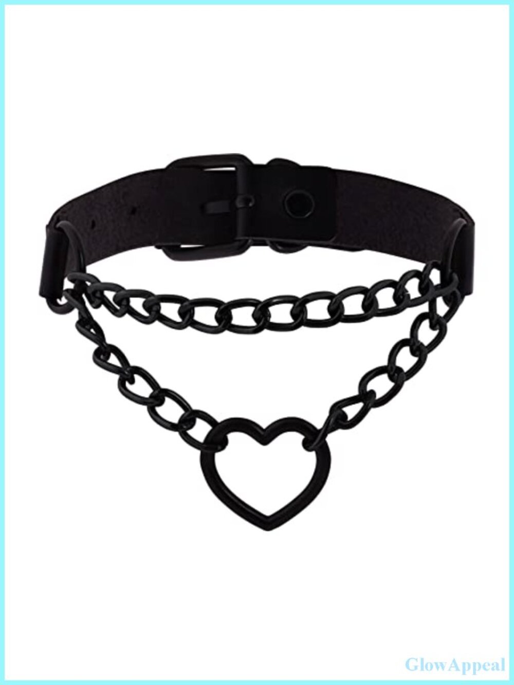 Gothic Punk Heart Chain Choker Necklace PU Leather Adjustable